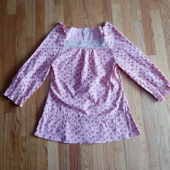 Vintage Ditsy Floral Long Sleeve Print Feminine Square Neck Lace Trim - Picture 10 of 16